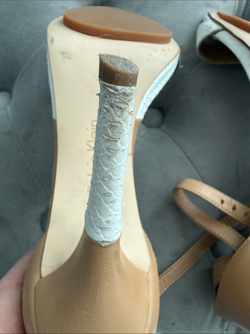 Calvin Klein White and Tan Two-Tone Ankle Strap Heels - Picture 11 of 11